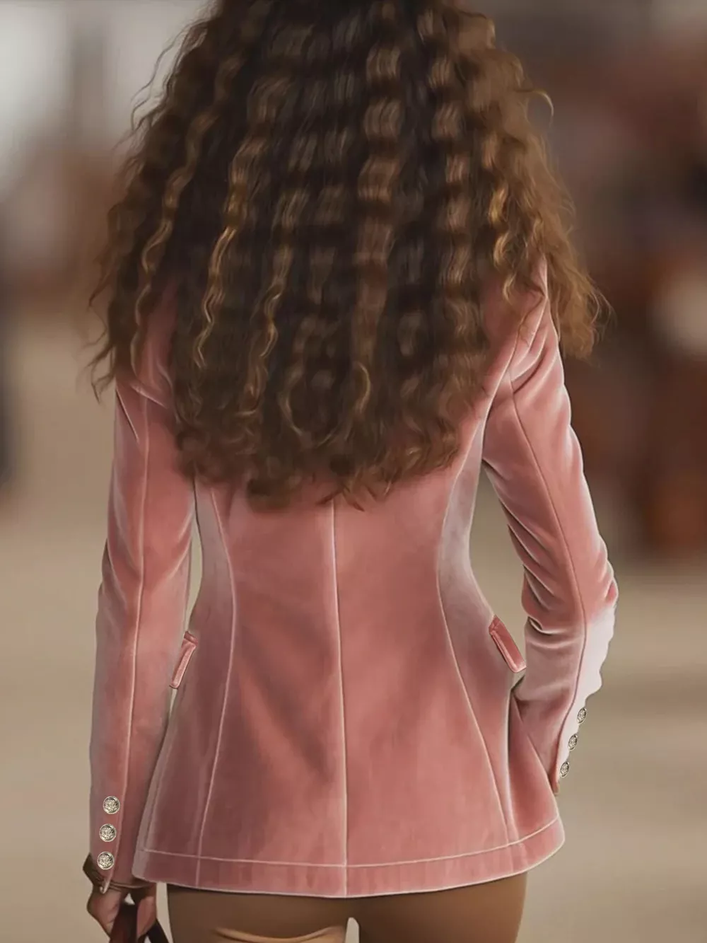 Velvet One-Button Long Sleeve Blazer, image 2