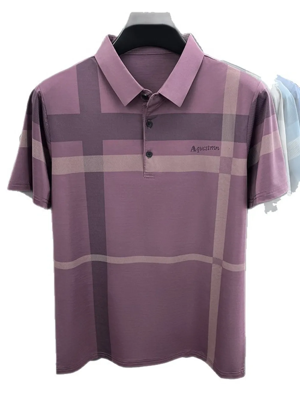 Men's Plaid Button Detail Short Sleeve Polo, image 2