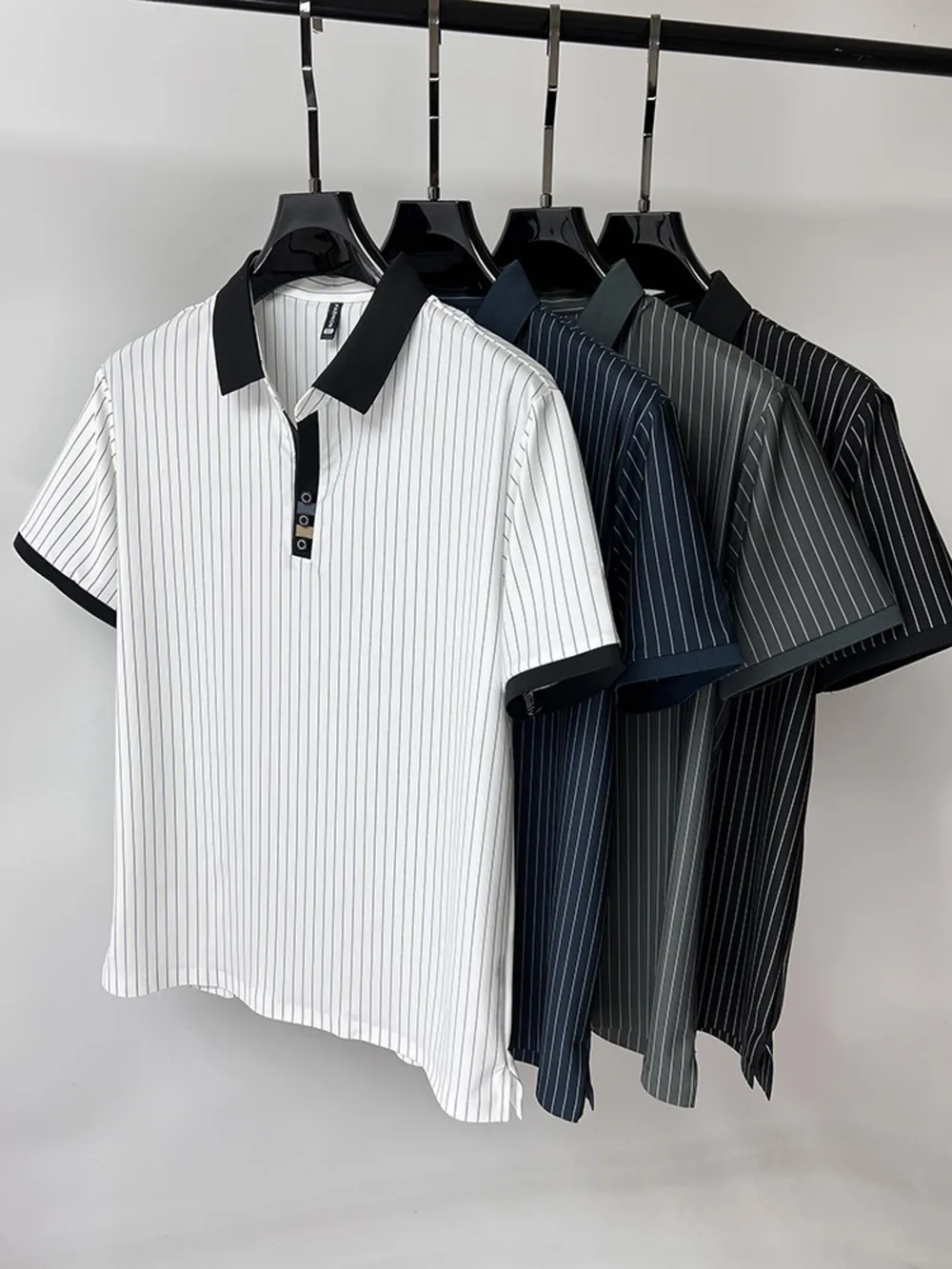 Men's Plus Size Striped Short Sleeve Polo, image 11