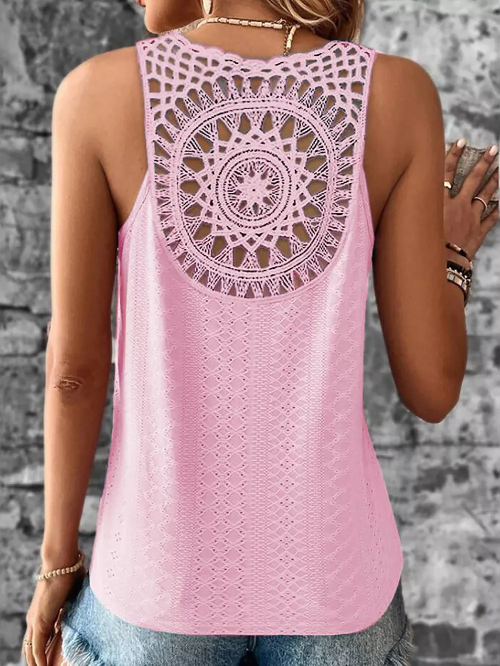 Eyelet Lace Trim V-Neck Tank Top, image 14