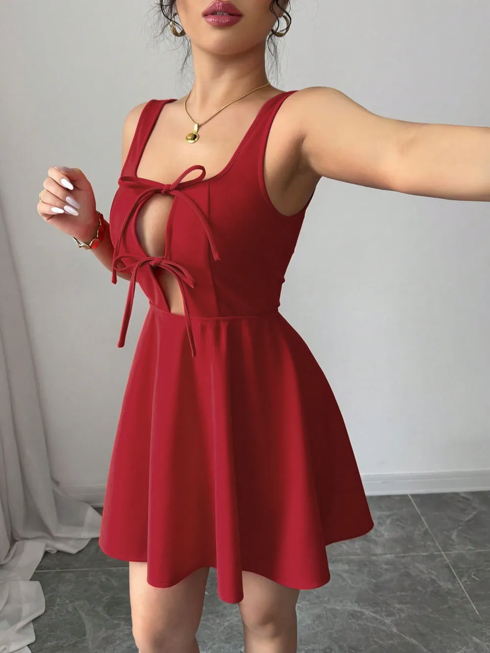 Tie Front Wide Strap Dress, image 3