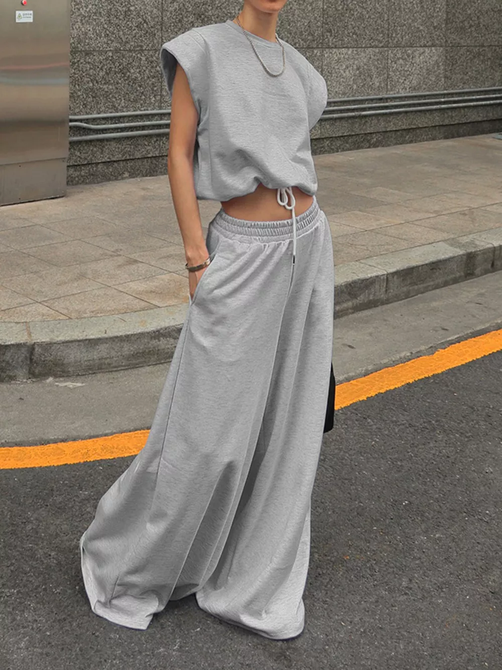 Round Neck Top and Wide Leg Pants Set, image 7