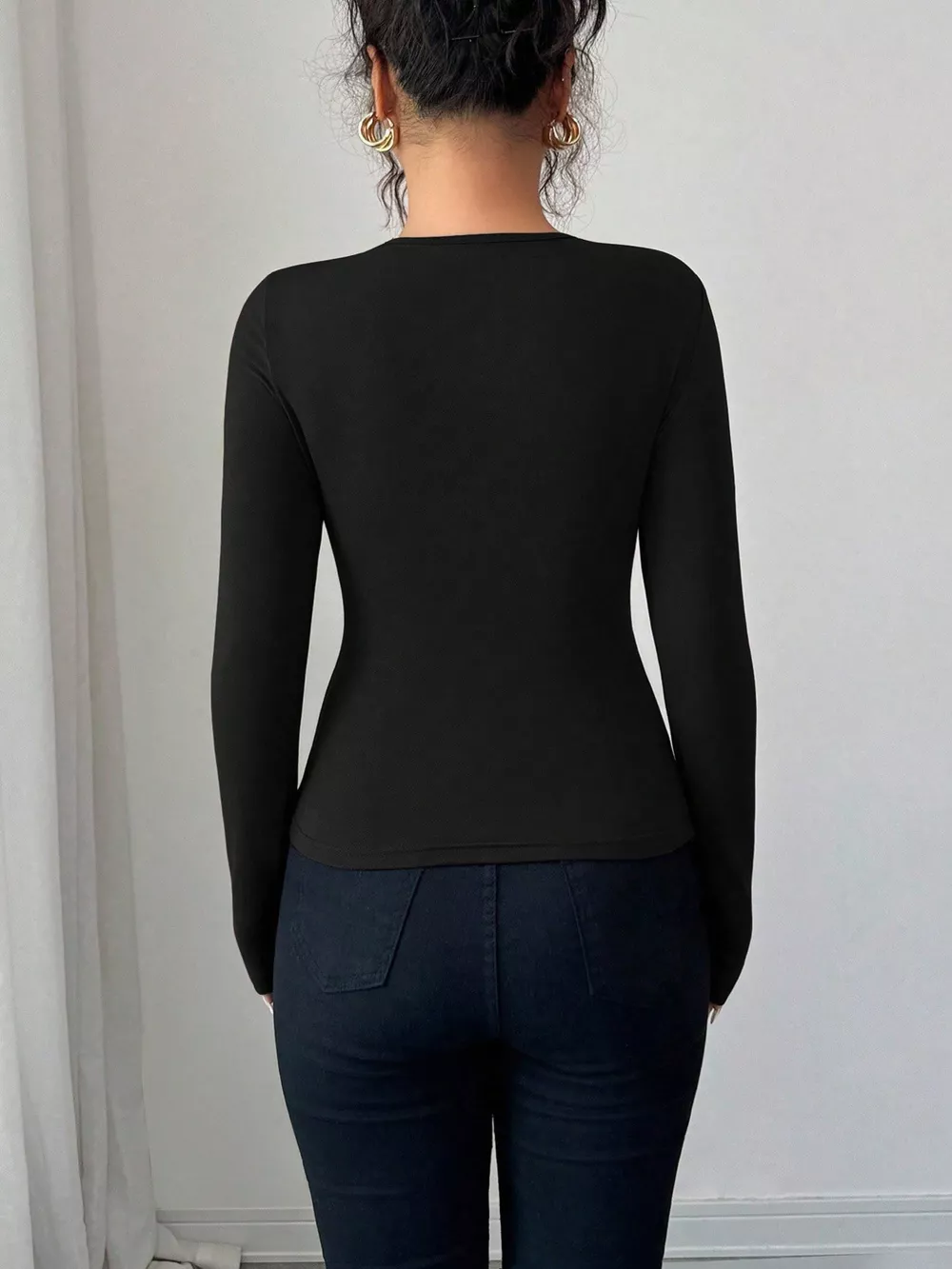 Twist Front Ring Detail Long Sleeve T-Shirt, image 11