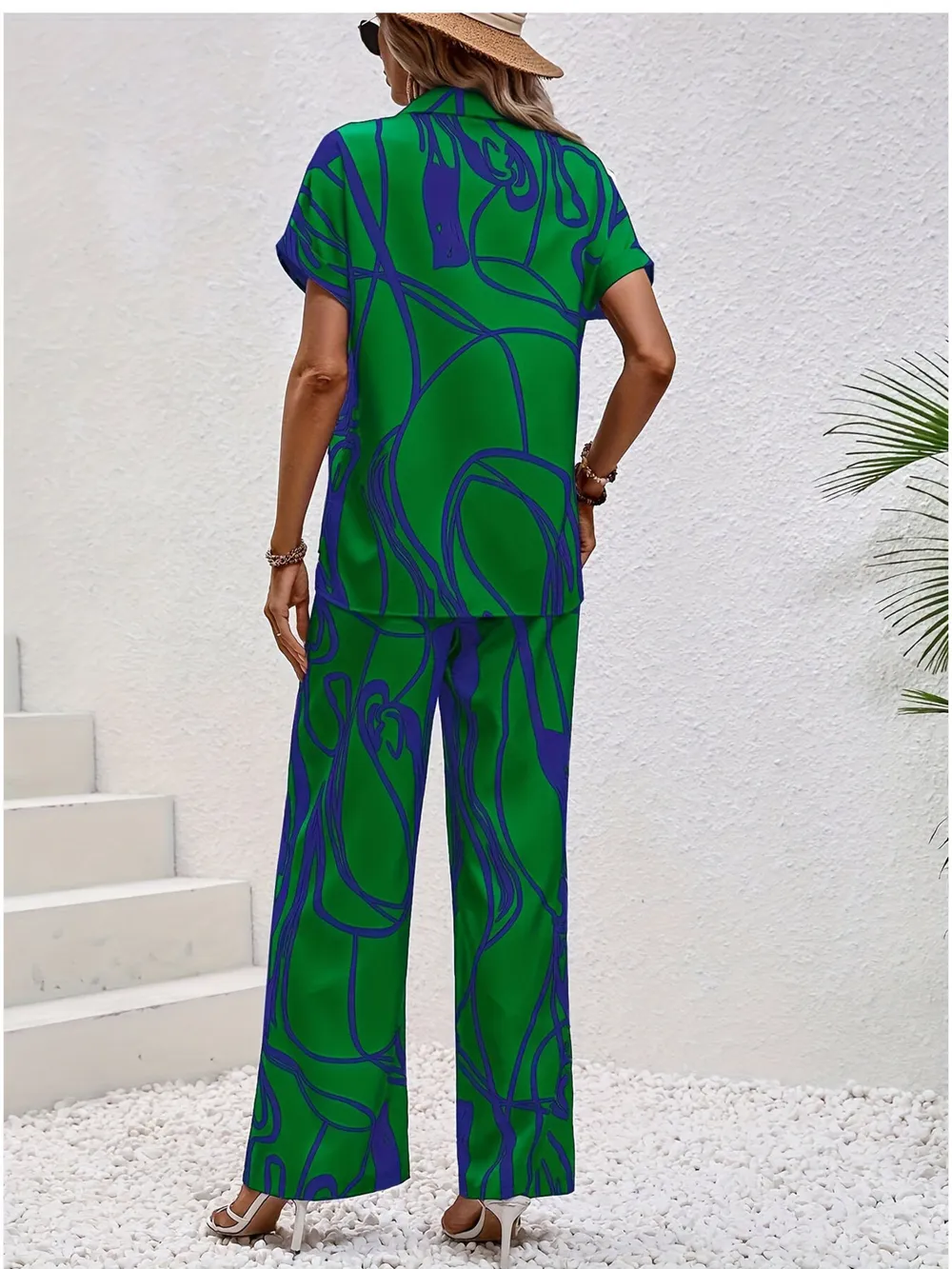 Printed Button Up Shirt and Pants Set, image 3