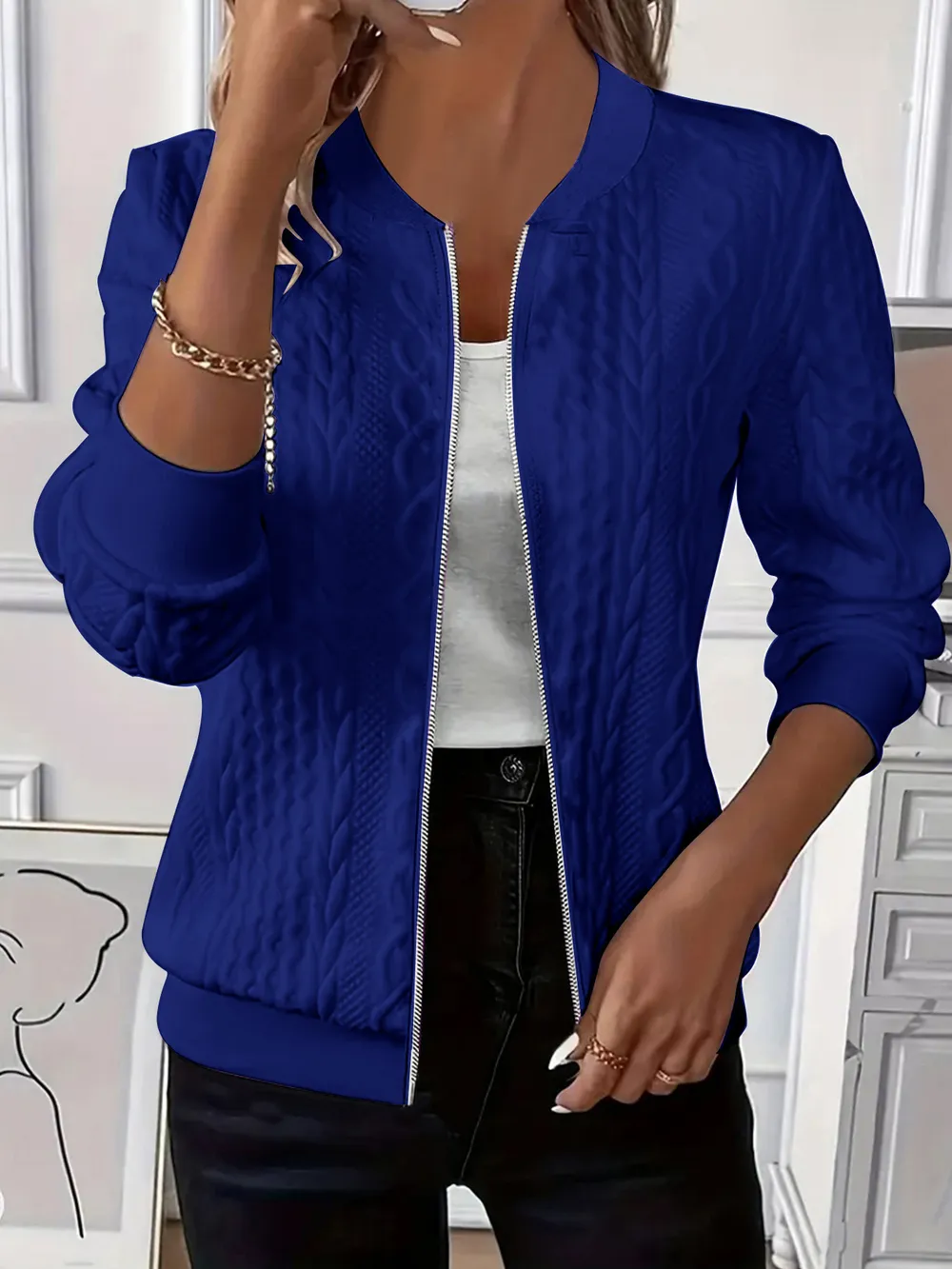 Texture Zip Up Long Sleeve Jacket