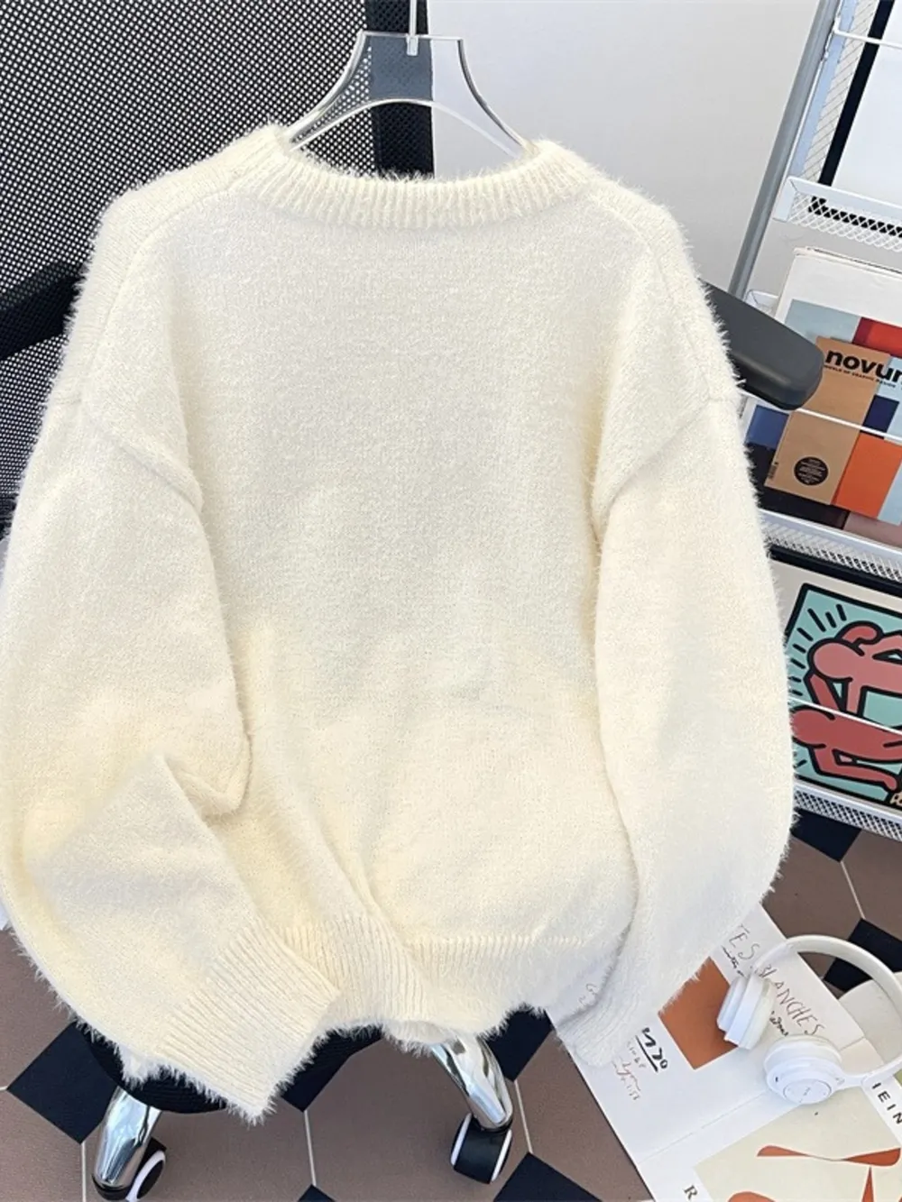 Men's Cute Cat Fuzzy Knit Pullover, image 5