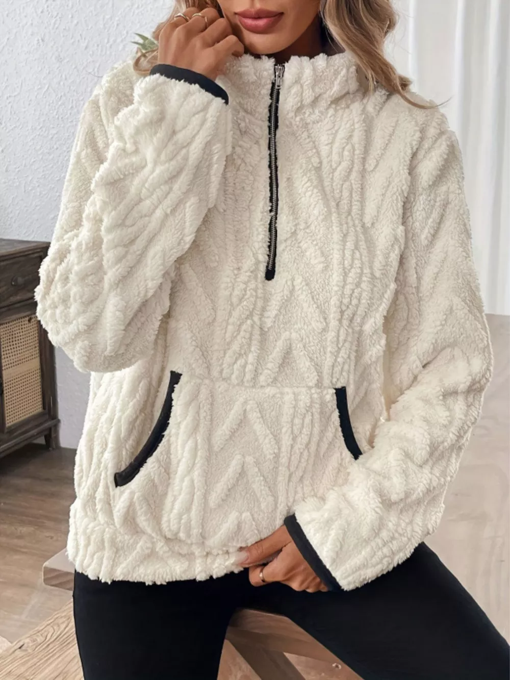 Full Size Sherpa Half Zip Sweatshirt Plus Size, image 23