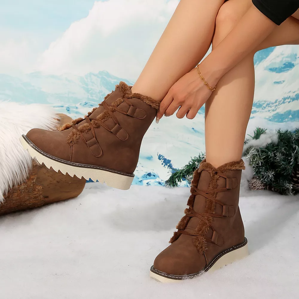 Fuzzy Trim Lace-Up Boots, image 8