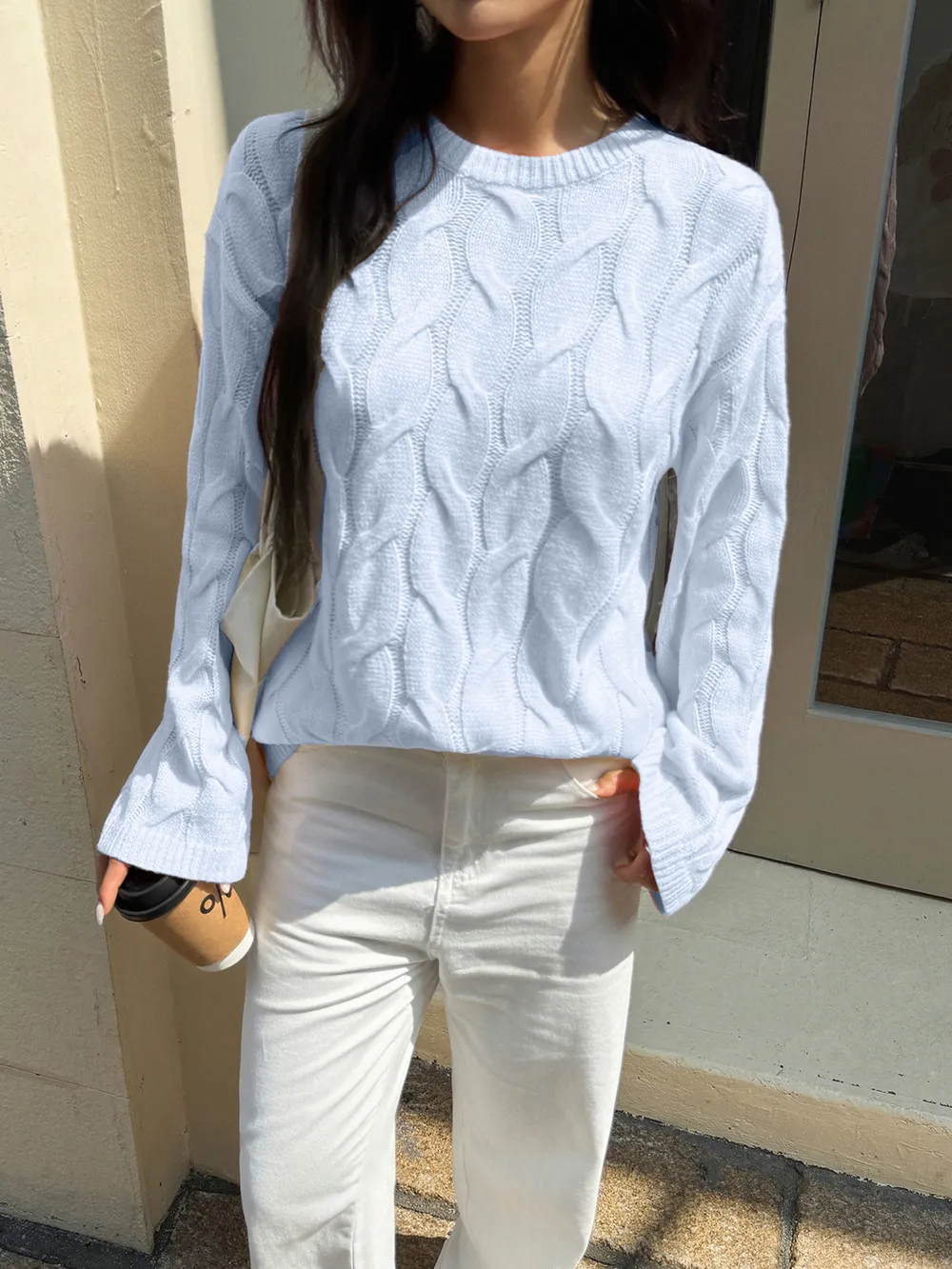 Cable Knit Long Sleeve Sweater, image 6