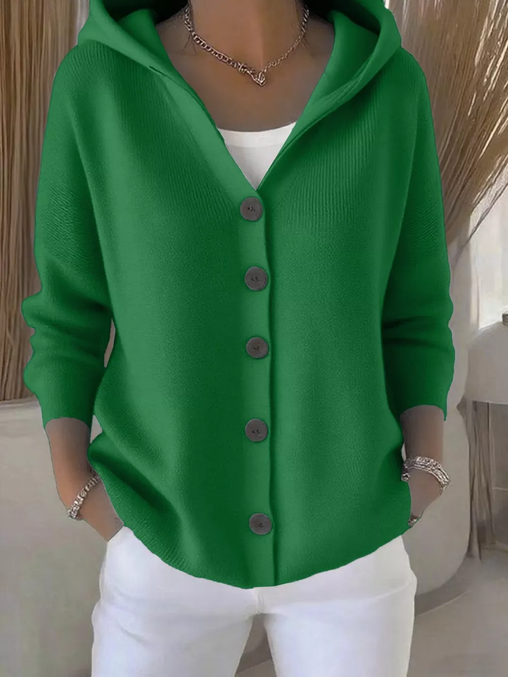 Full Size Hooded Button-Front Soft Knit Cardigan Plus Size, image 24