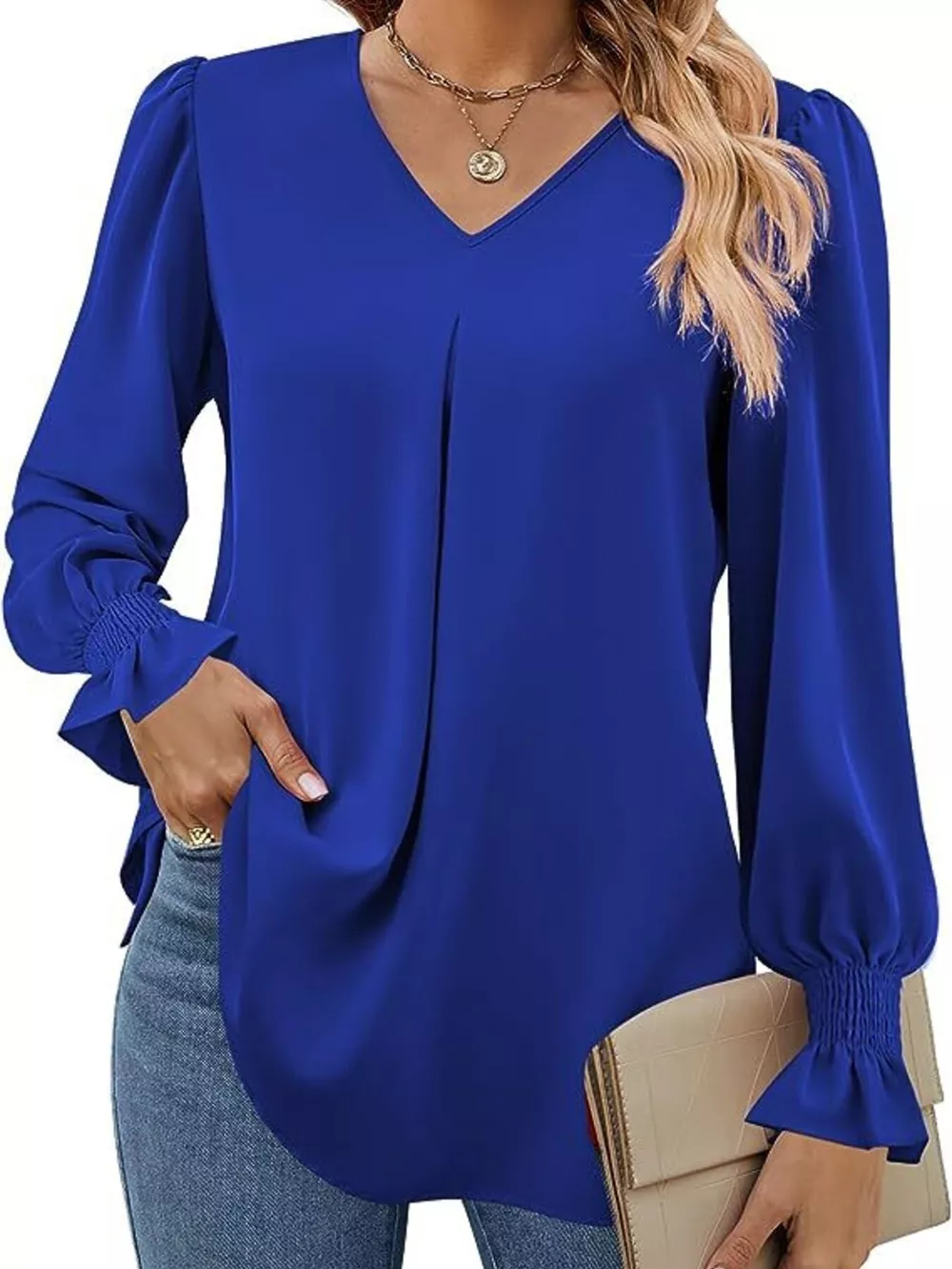 V-Neck Long Sleeve Ruffle Cuff Blouse, image 35
