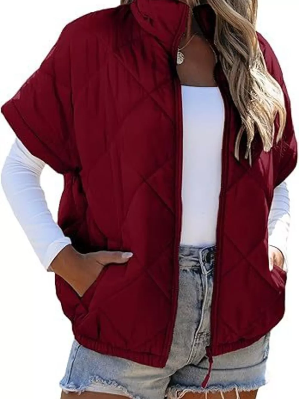 Quilted Zip Up Short Sleeve Winter Coat, image 23