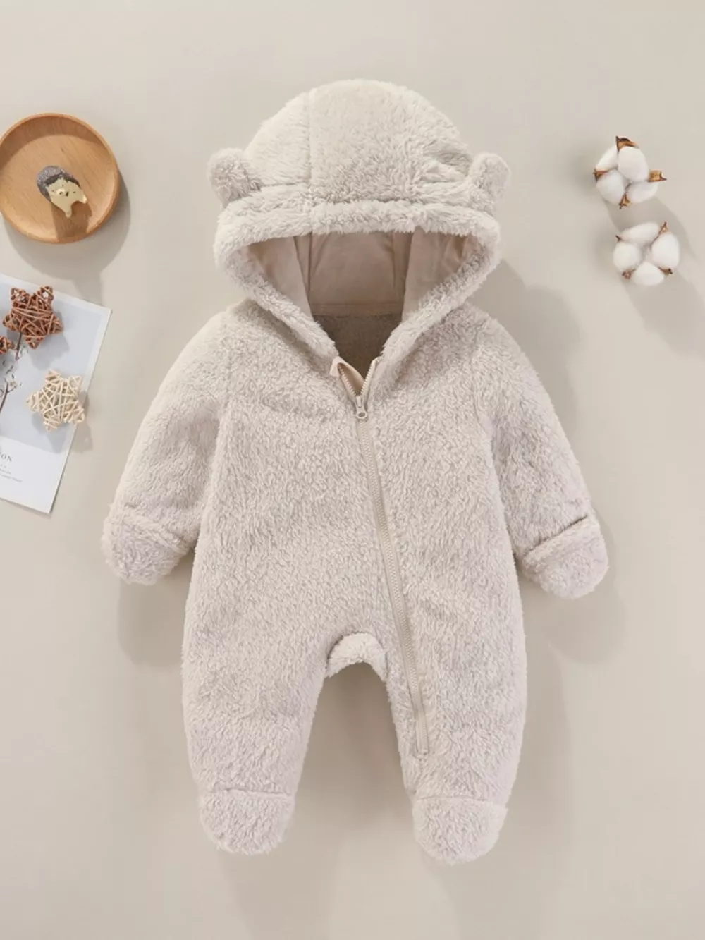 Children's Cozy Bear Hooded Fleece One-Piece, image 4