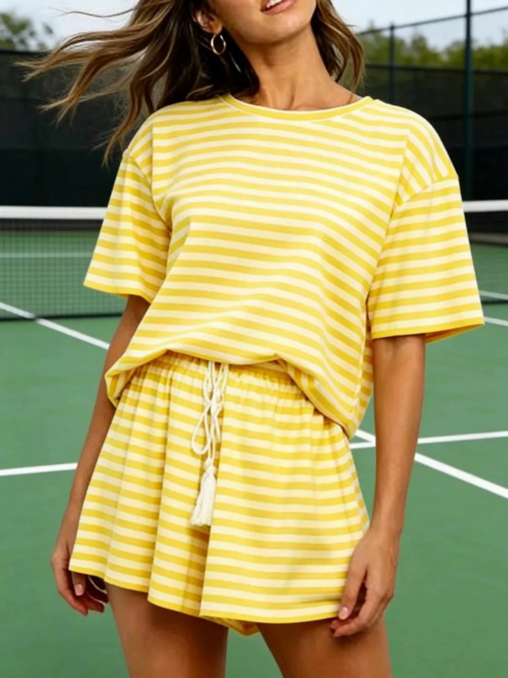 Striped Short Sleeve Tee and Drawstring Shorts Set, image 4