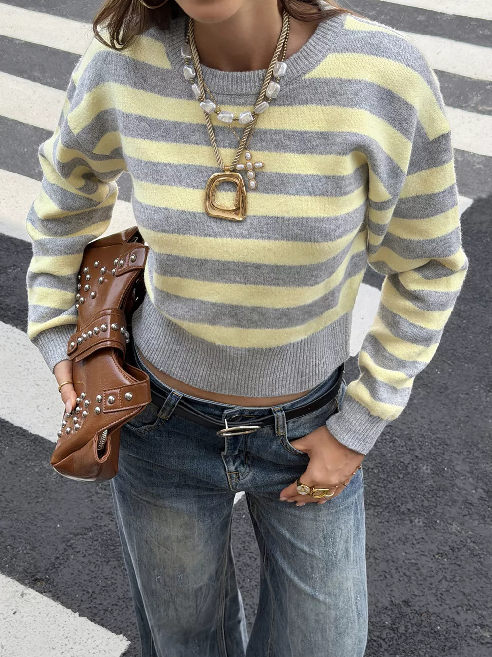 Casual Striped Cropped Sweater, image 4