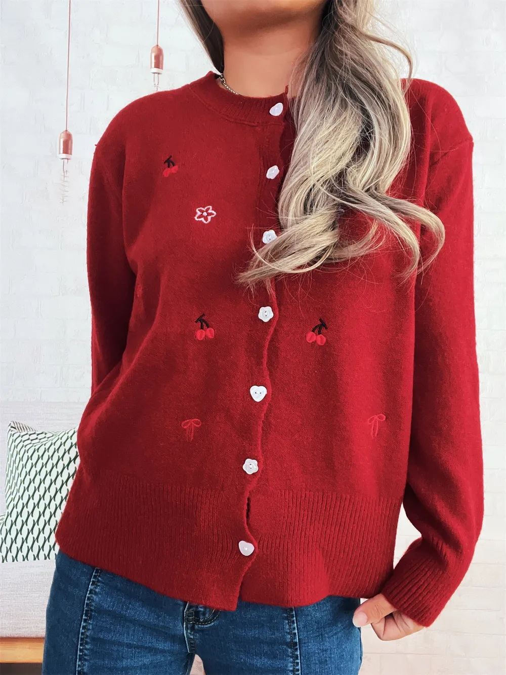 Ribbed Button-Front Knit Cardigan, image 4