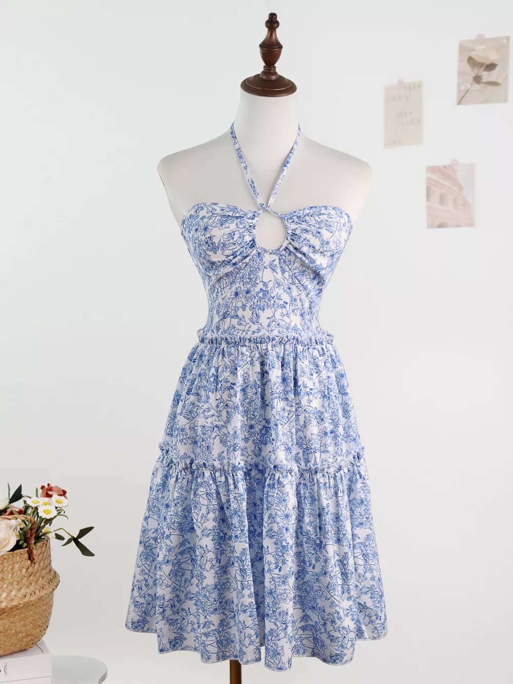 Floral Print Halter Neck Ruffle Hem Summer Dress, image 2