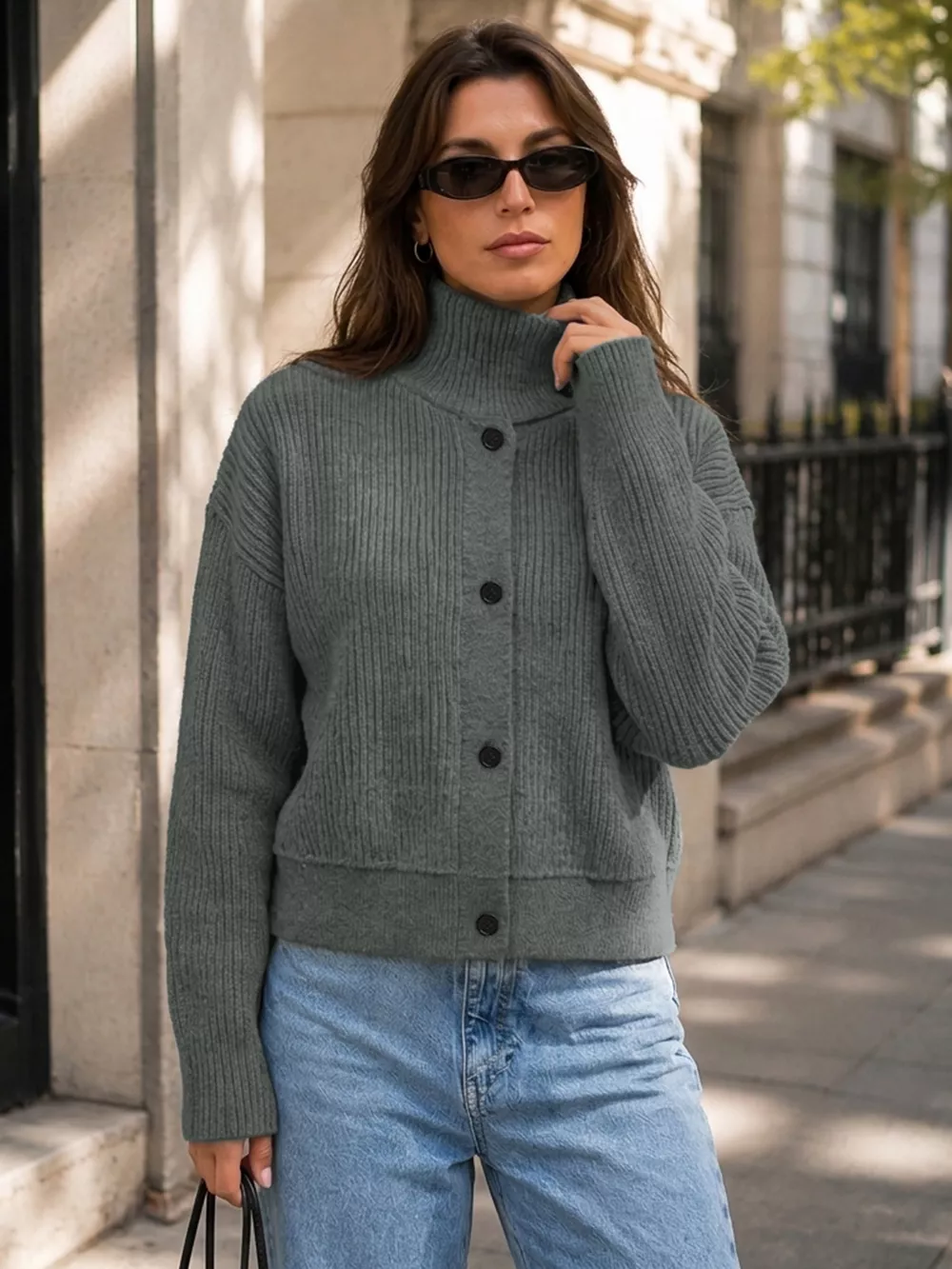 Turtleneck Button-Down Cardigan, image 3