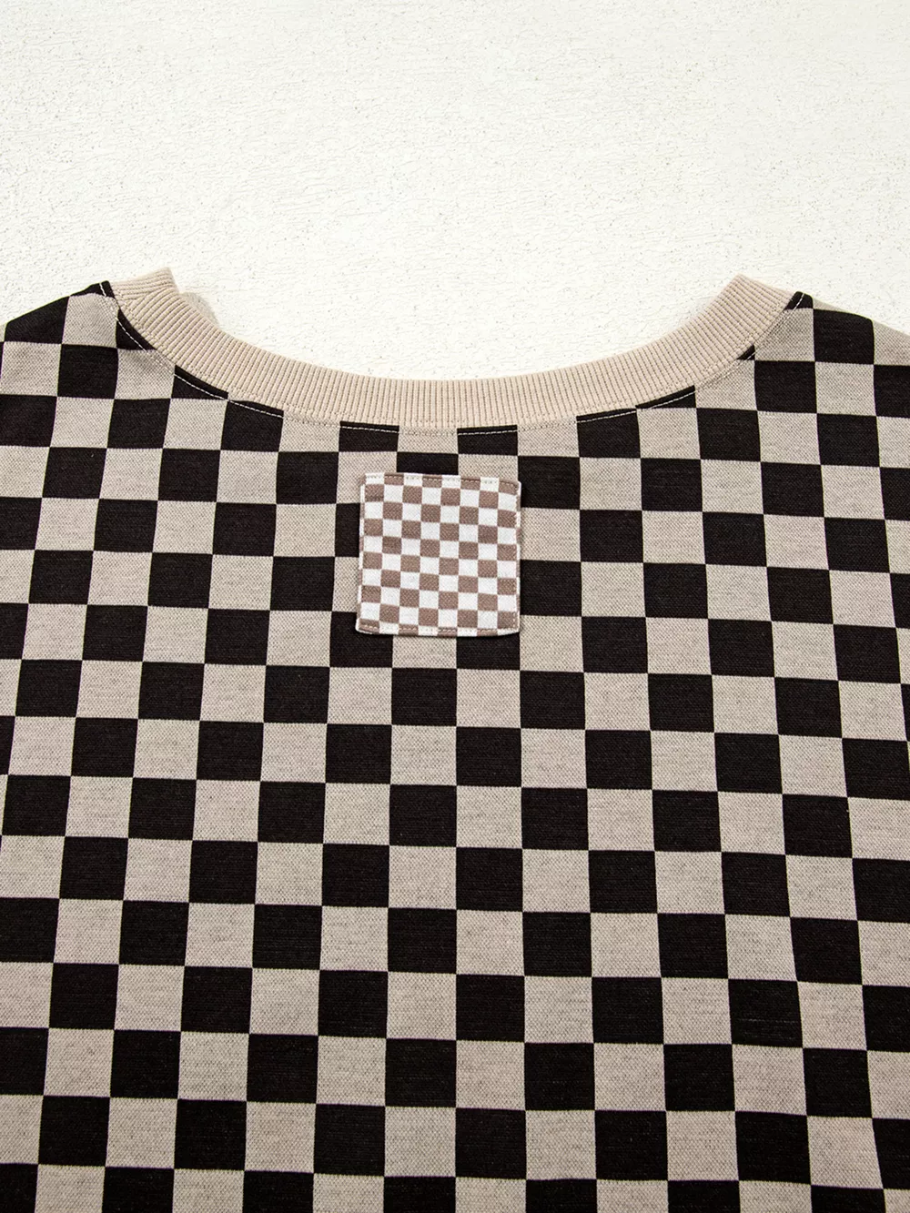 Mixed Checkered Pattern Patchwork High Low Casual Top, image 7