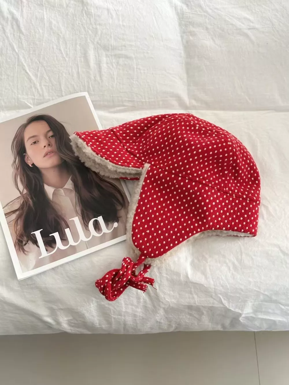 Polka Dot Fleece-Lined Hat, image 2