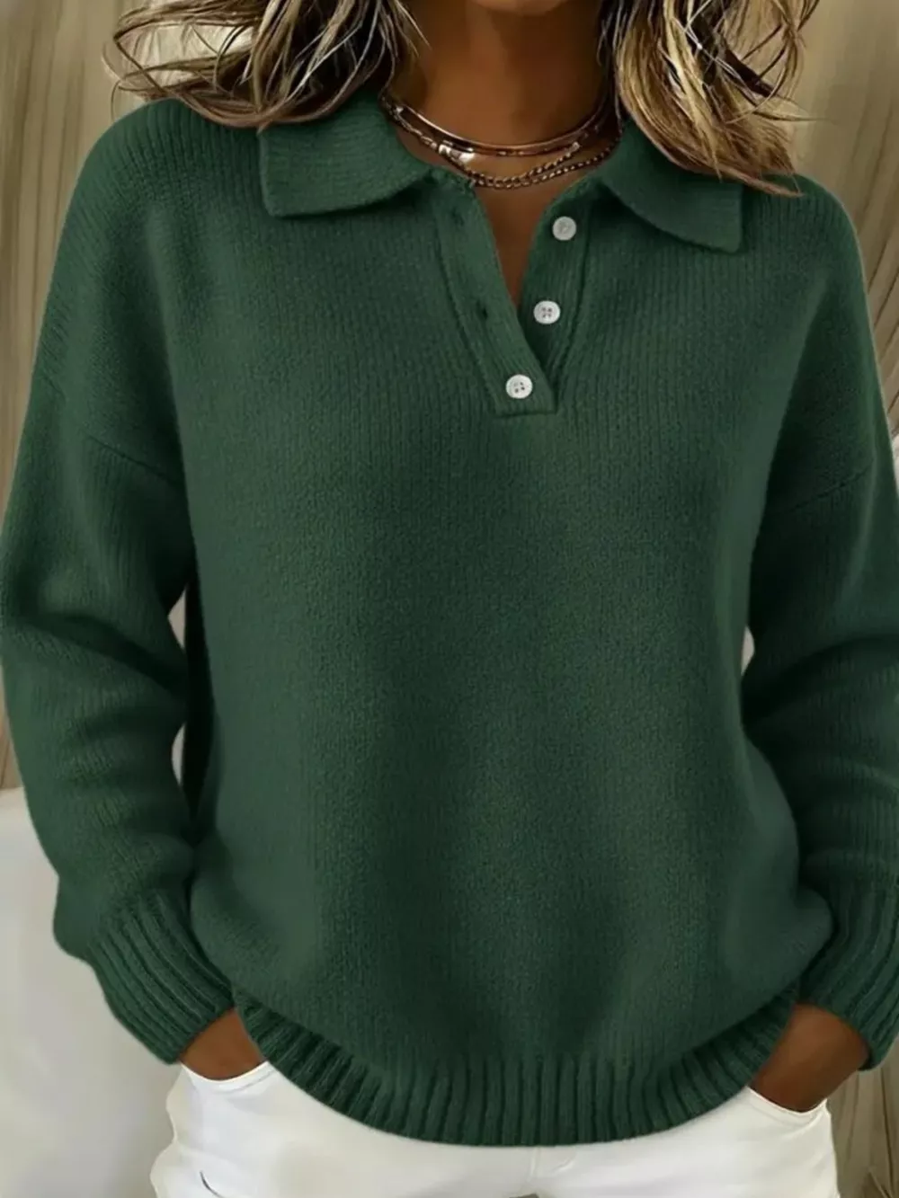 Full Size Button Detail Dropped Shoulder Sweater Plus Size, image 20