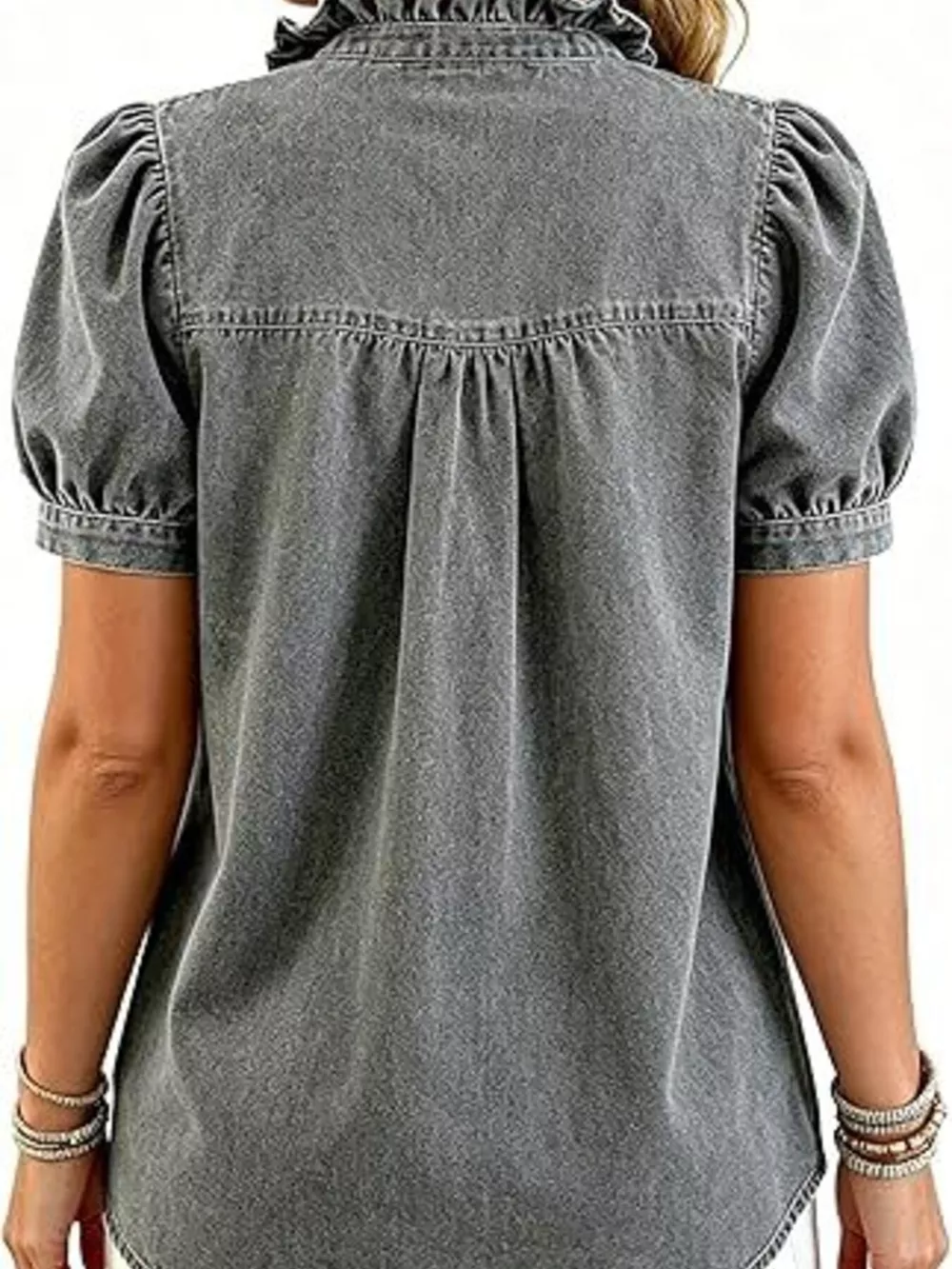 Frill Puff Sleeve Denim Top, image 7