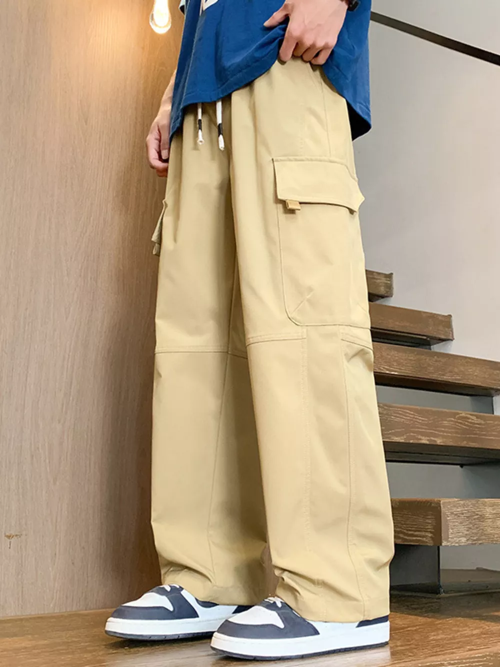 Men's Plus Size Loose Fit Cargo Pants with Drawstring, image 4