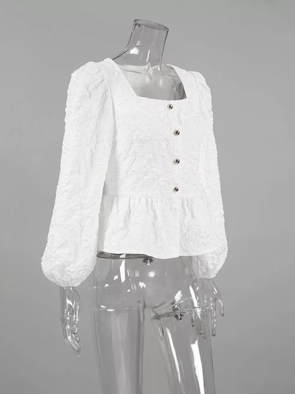 Square Neck Textured Peplum Blouse, image 6