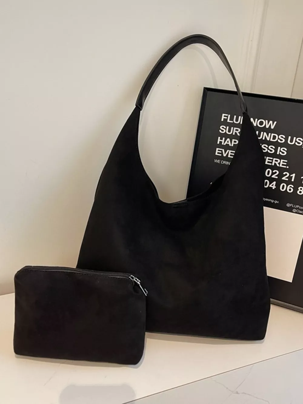 Solid Color Suede Tote Bag