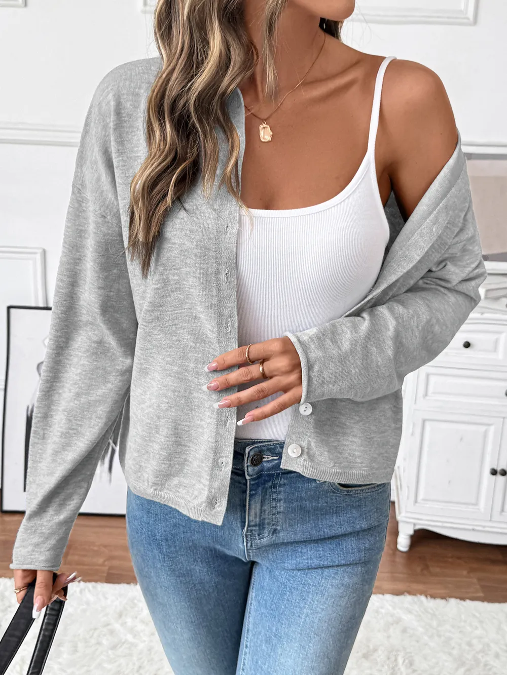 Button-Front Long Sleeve Cardigan, image 4