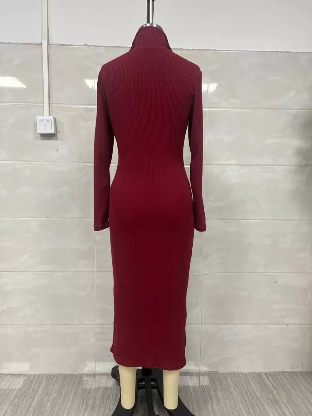 Ribbed Knit V-Neck Sweater Dress, image 14