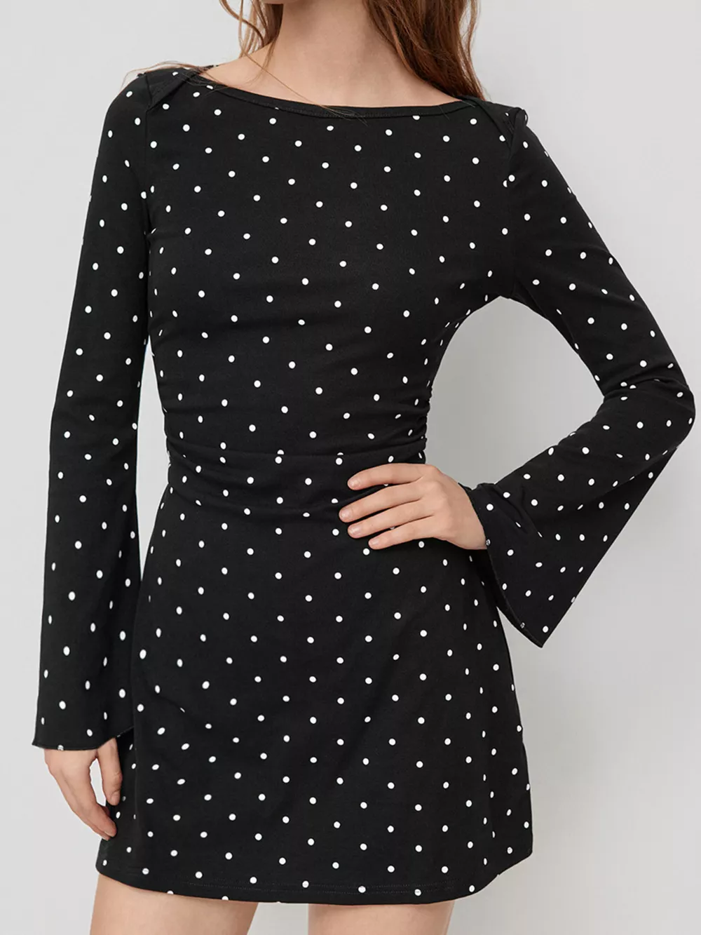 Polka Dot Flare Sleeve Mini Dress
