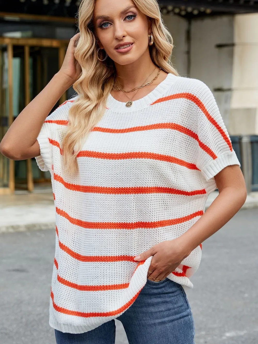 Striped Oversized Casual Sweater with Relaxed Fit, image 6