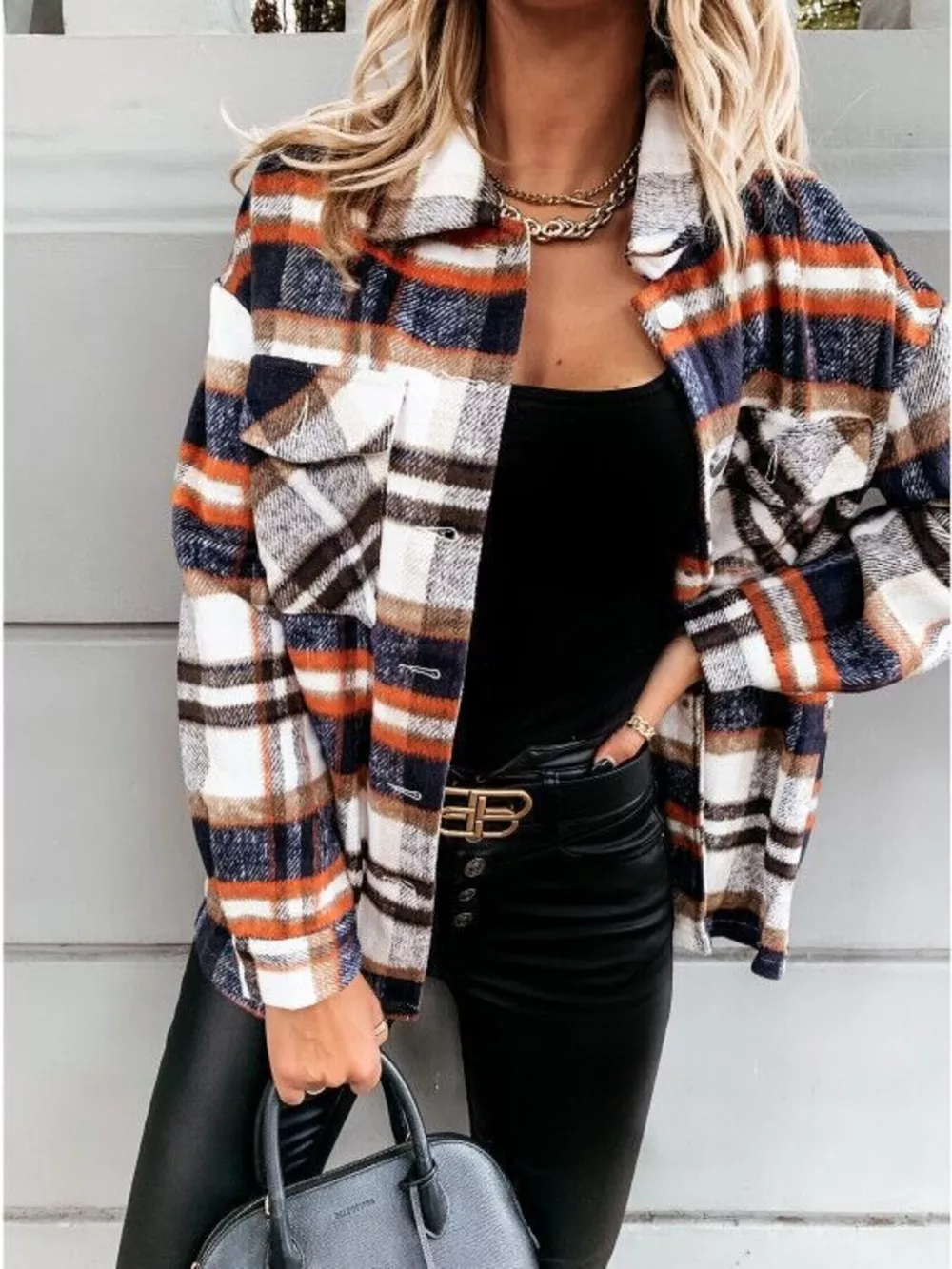 Plaid Button-Down Long Sleeve Shacket, image 10