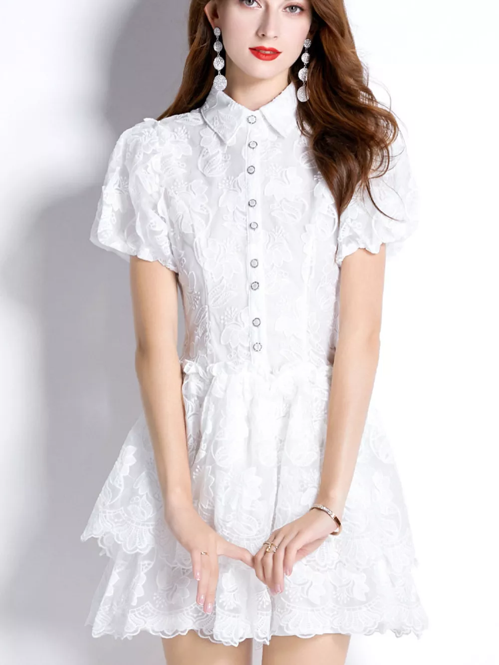 Lace Puff Sleeve Mini Dress, image 8