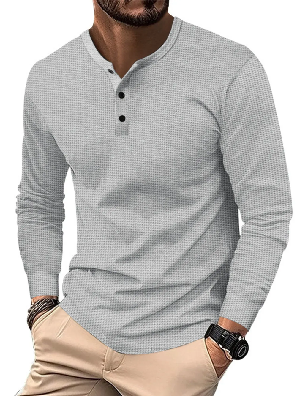 Men's Full Size Button Detail Long Sleeve T-Shirt Plus Size, image 2