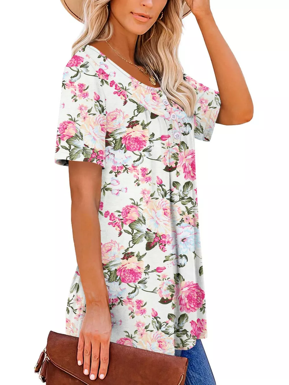 Plus Size Floral Print Short Sleeve T-Shirt, image 3