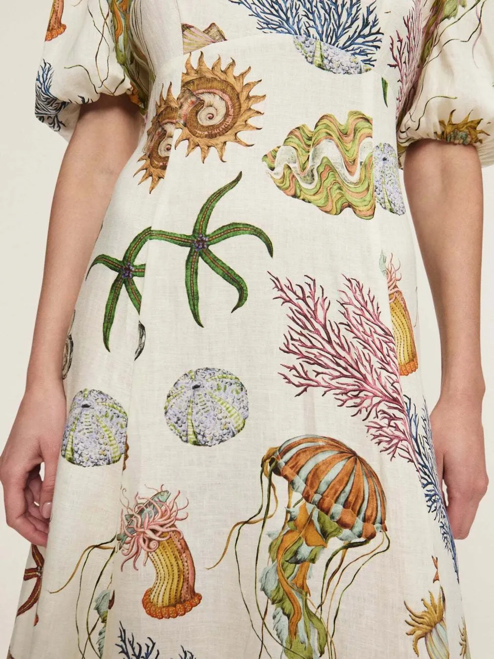 Printed Round Neck Puff Sleeve Dress, image 2