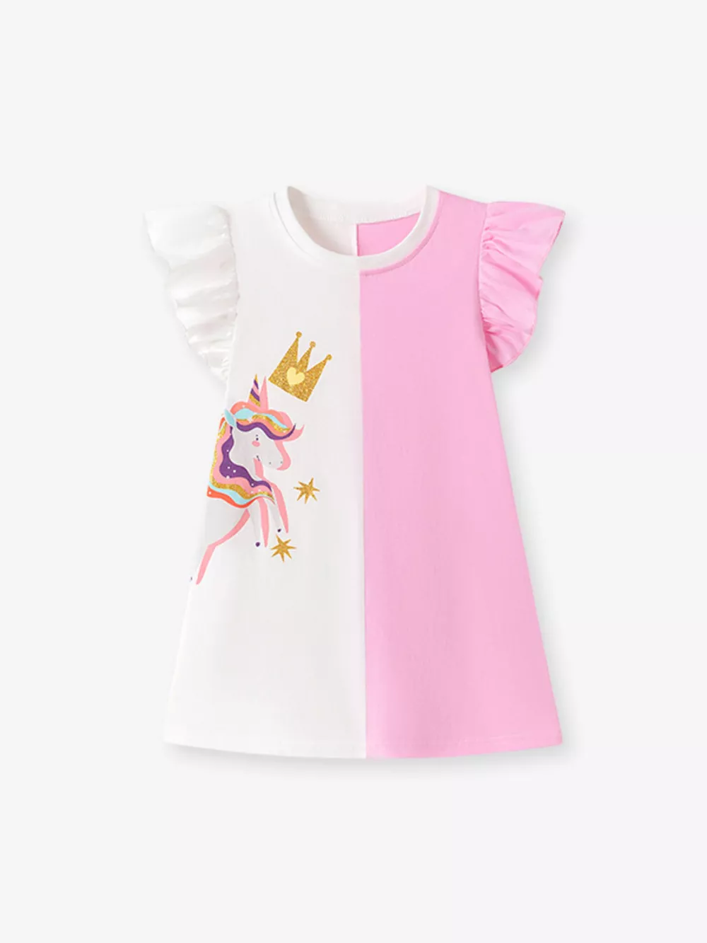 Children's Unicorn Color Block Ruffle Sleeve Dress, image 2
