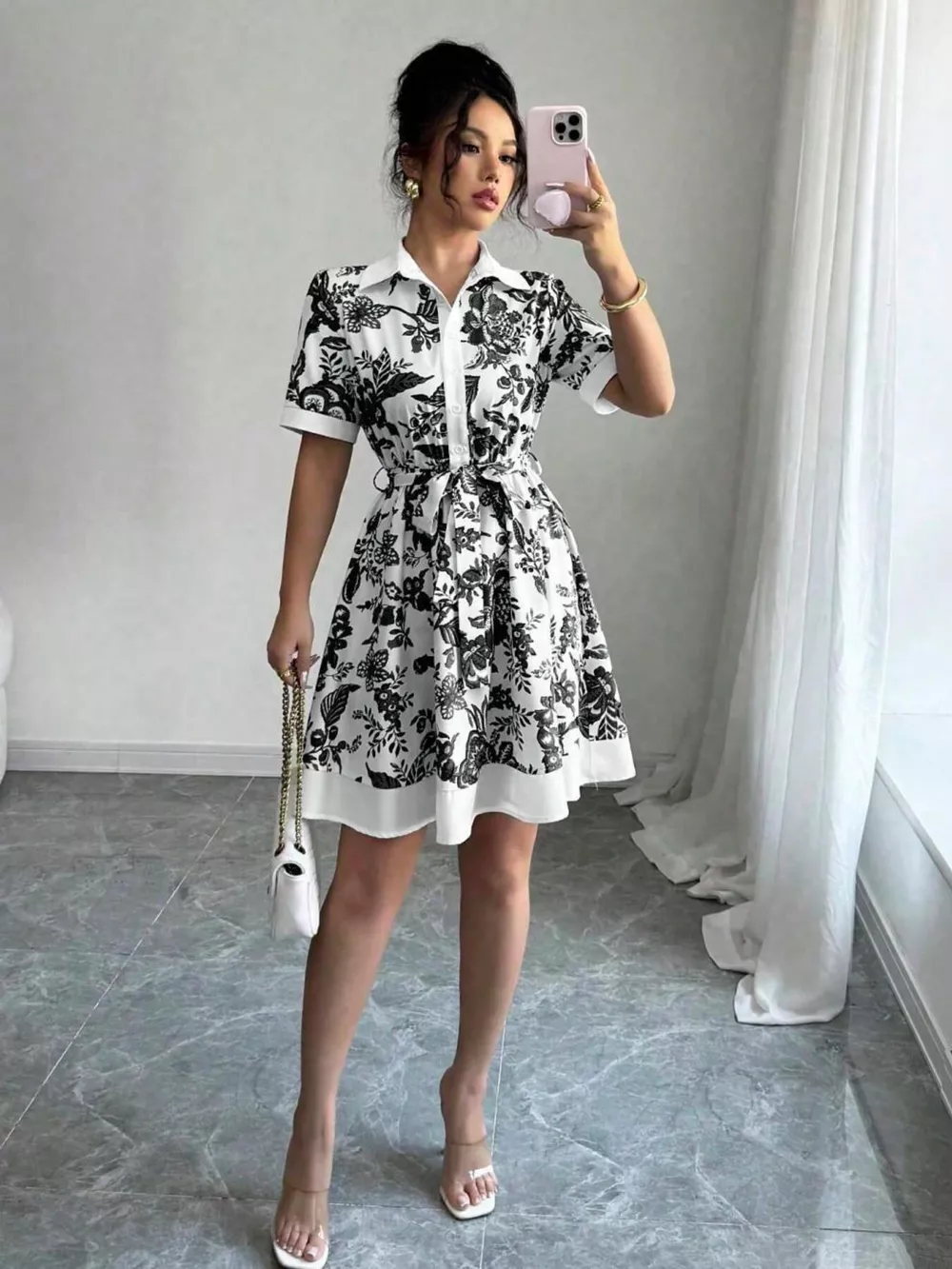 Floral Print Button-Front Shirt Dress
