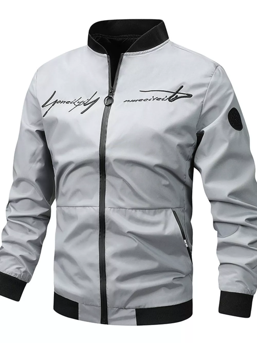 Men's Plus Size Zip Up Bomber Jacket, image 3