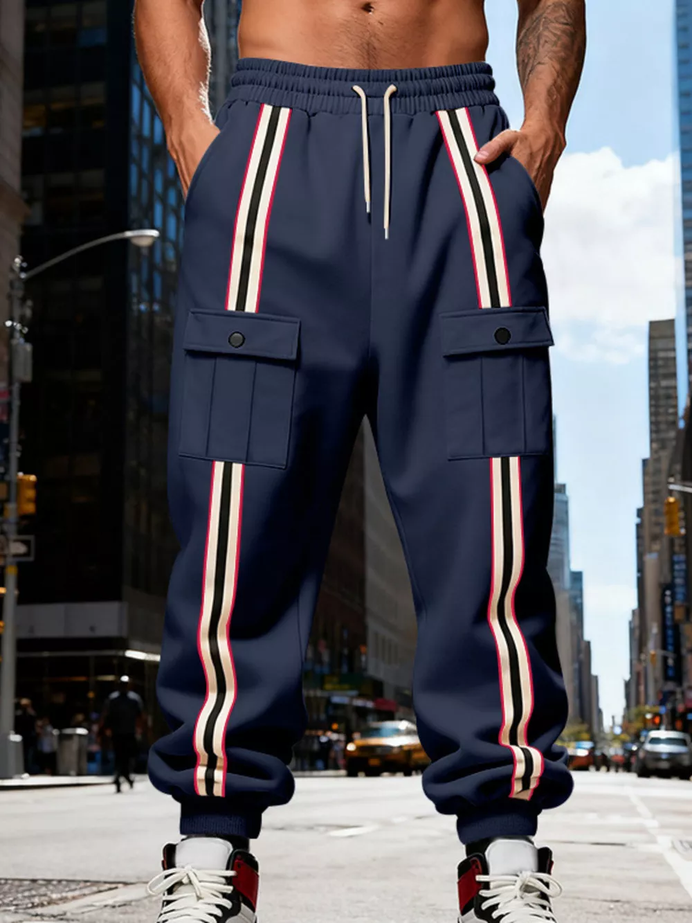 Men's Full Size Casual Striped Cargo Joggers Plus Size, image 27