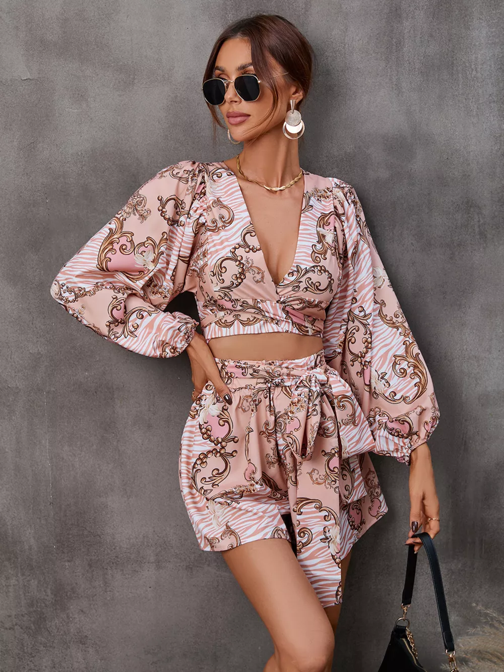 Cutout Front Printed Long Sleeve Romper, image 18