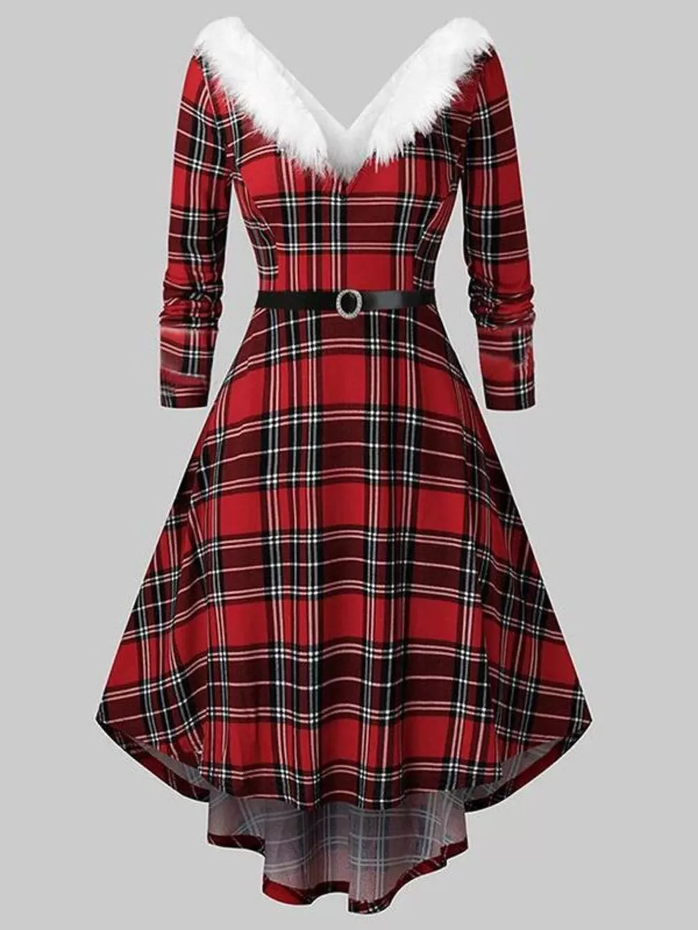 Fuzzy Trim Long Sleeve Christmas Dress, image 7