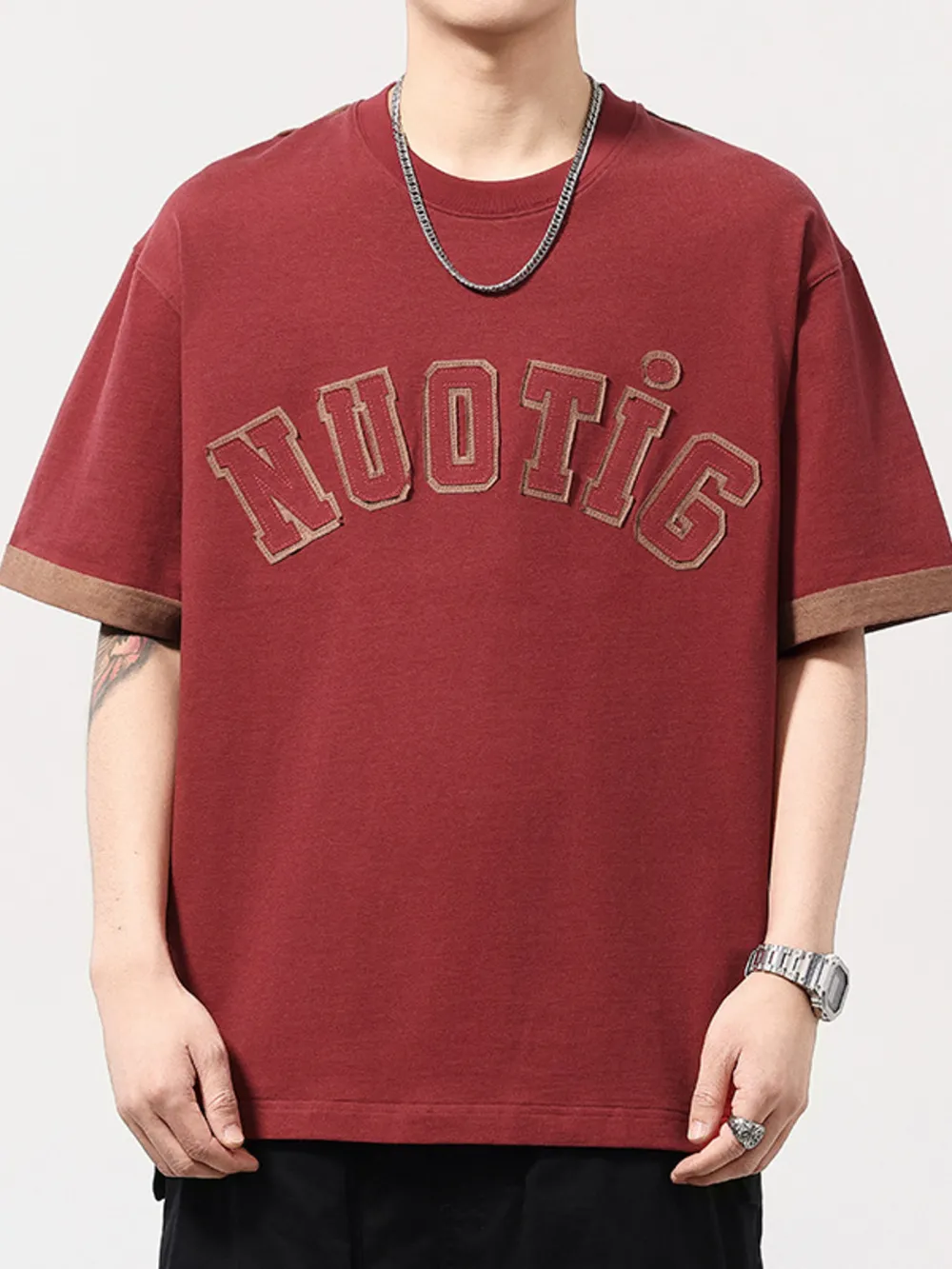 Men's Plus Size Letter Round Neck Short Sleeve T-Shirt, image 4
