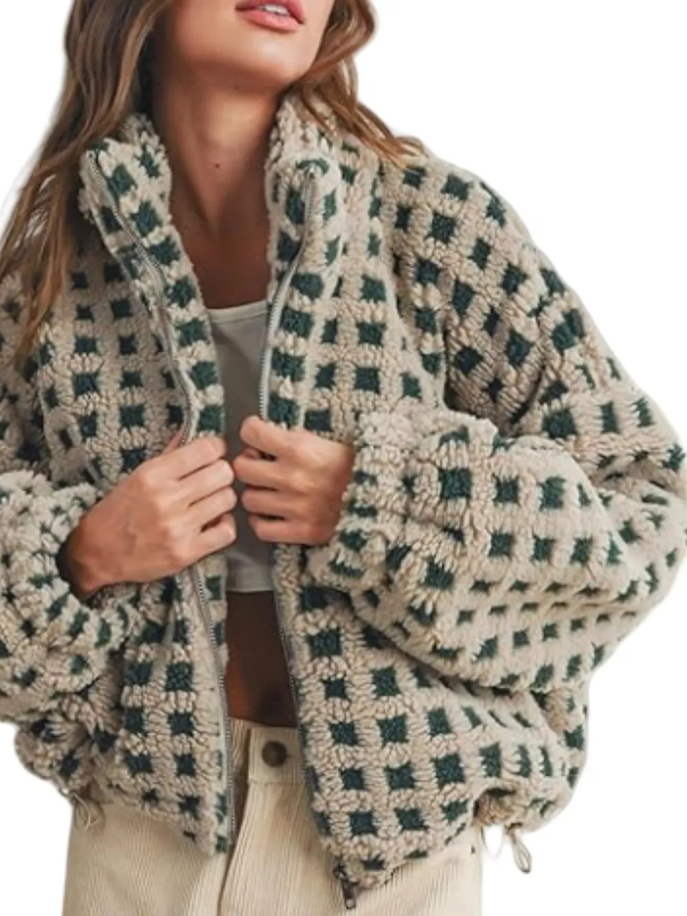 Plaid Zip Up Sherpa Jacket, image 7