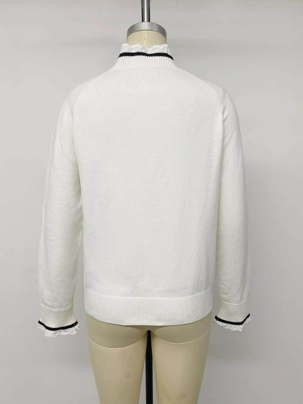 Bow-Embellished Lace Trim Sweater, image 10