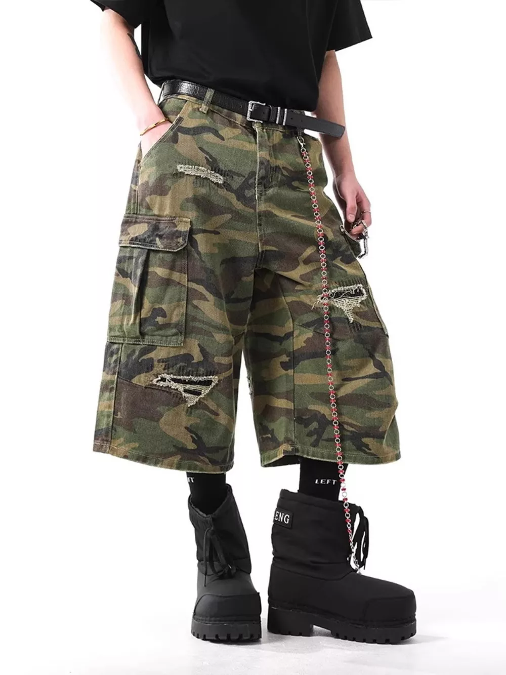 Men's Distressed Camouflage Cargo Capris, image 3