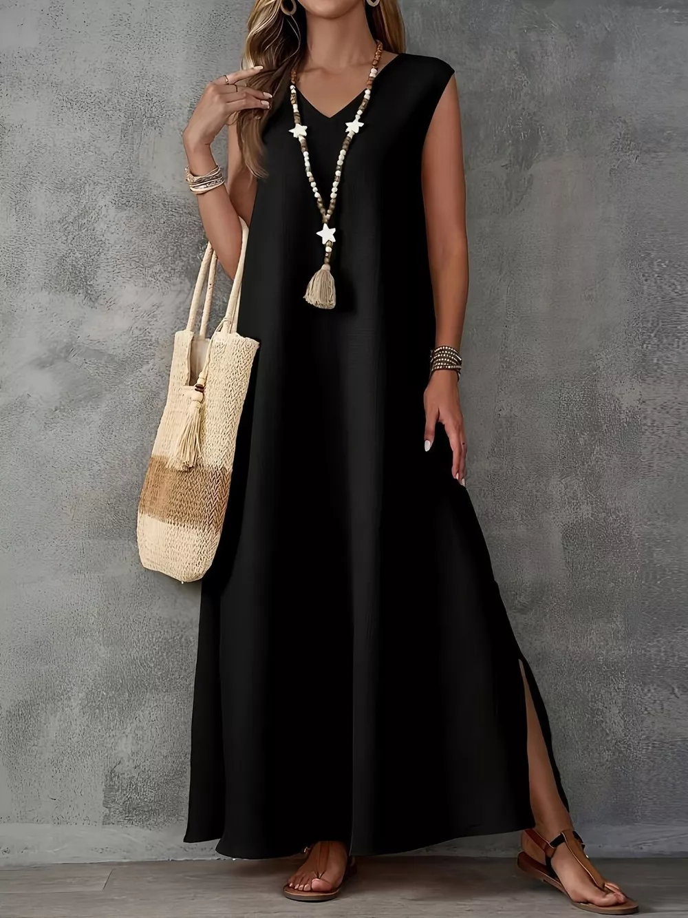 Sleeveless V-Neck Side-Slit Maxi Dress, image 5