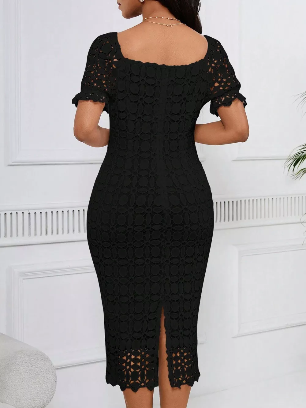 Lace Short Sleeve Midi Dress, image 12